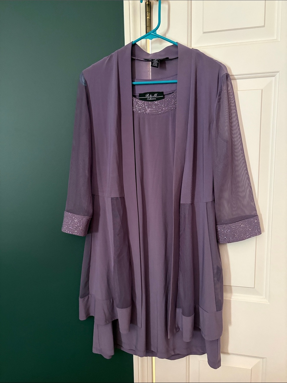 R&M Richards dress with Purple Sheer 3/4 Sleeve Evening Jacket